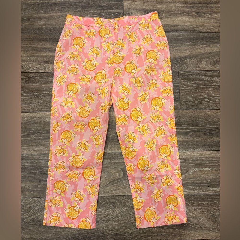 Lilly Pulitzer Vintage Pink and Yellow Casual Crop Pants Size 10 Preppy